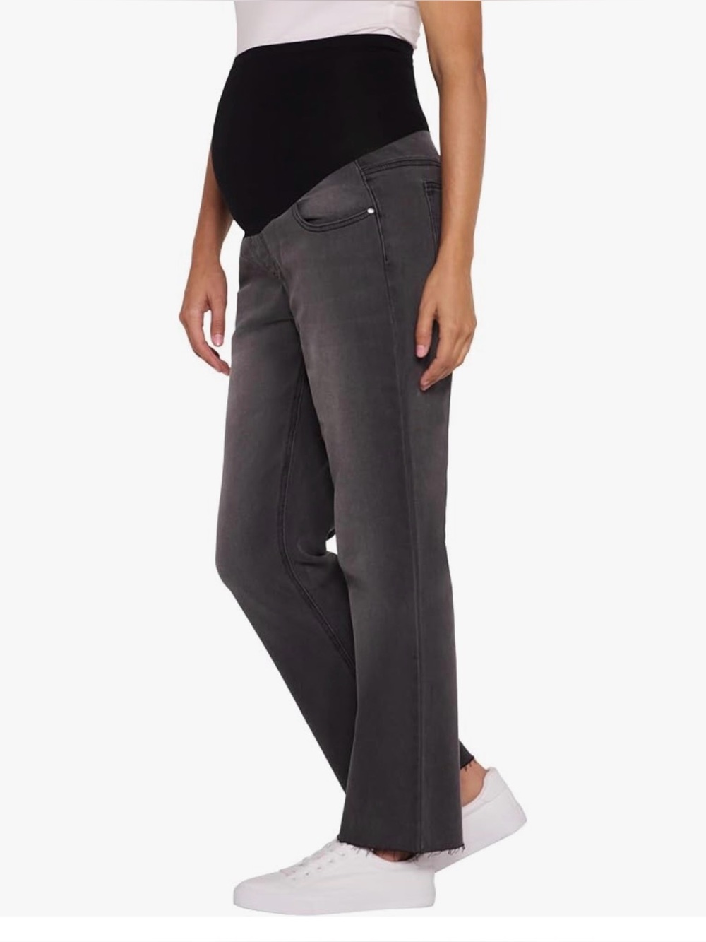 Motherhood Maternity Straight-Leg Jeans with Black Belly Panel - Washed Gray